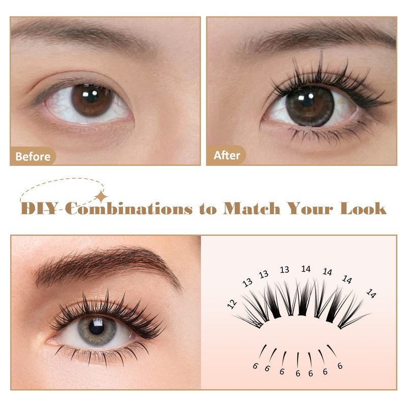 SIMER False Eyelashes 7-13mm Individual Lashes 242 Clusters Lashes Natural