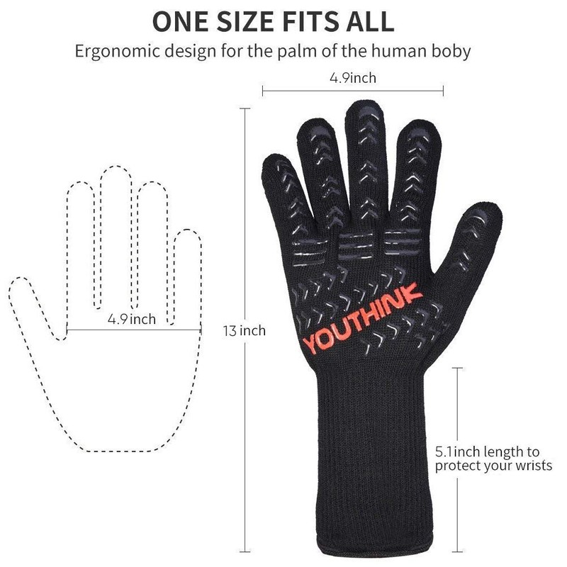 BBQ Cooking Heat Resistant Gloves, 1472°F(800ºC) Extreme Heat Resistant Grilling