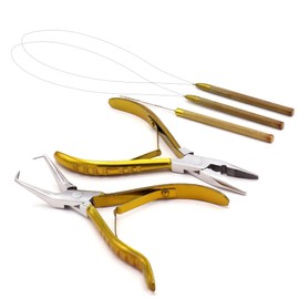 Professional Hair Extension & Beading Tool Kit Plier Set for beads (4 Piece) Micro Ring (Yellow)