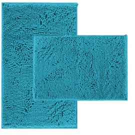 Teal Blue Bathroom Rugs Bath Mats for Bathroom Chenillen Bath Rug Set 2 Piece Non-Slip Bath Mats, Absorbent Shaggy Rugs, Machine Wash, Perfect Plush Bathroom Mats, Bathroom Carpets Set