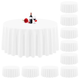 Lumaycens 10 Pack Round Table Cloths White Round Tablecloth 120 Inch Washable Polyester Fabric Bulk Linen Tablecloths Table Cover for Parties Wedding Banquet Buffet Dinning