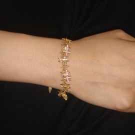 Gold Bracelets for Women 14K Real Gold Plated Jewelry Trendy Dainty Braided Cubic Zirconia Chain Bracelets Costume Fashion Filled Gifts for Women