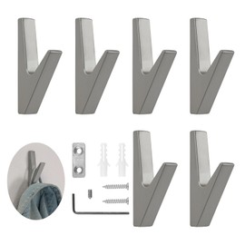 MABAHON 6 Set Bathroom Hooks,Silver Towel Hooks for Bathroom,Zinc Alloy Hat Hooks,Coat Hooks for Wall,Door Hook Load Capacity up to 20 kg (Silver)