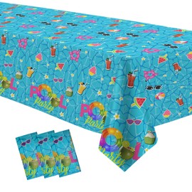 HIPVVILD Pool Party Decorations Tablecloth, Disposable Summer Beach Party Tablecover for Birthday Baby Shower, Beach Pool Theme Party Table Decorations, 3Pack, 54in x 108in