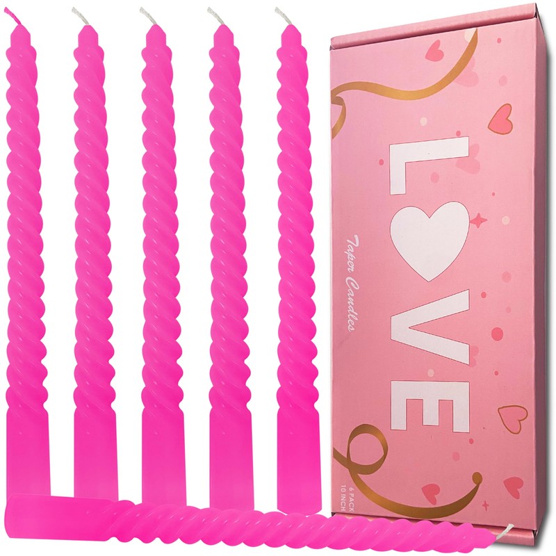 Topsics 6 Pack 10 Inch Hot Pink Taper Candles, Rosy
