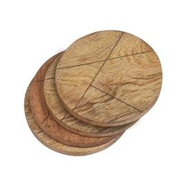 Maison Sucasa Set of 4 Round Coasters, Acacia Wood with a Gold Tone Accent, Brown