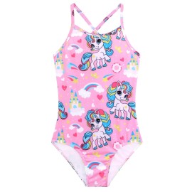 Alakuoti Toddler Girl Swimsuit Cute Pink Unicorn One Piece UPF 50+ Bathing Suits