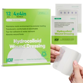 (12 CT) 4" x 4" Sterile Hydrocolloid Bandages LivaClean Health - Individually Packed, Hydrocolloid Bandages Large, Adhesive Bandage, Bed Sore Bandage, XL Patches