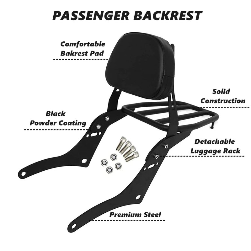 Worldmotop Motorcycle Sissy Bar Backrest Rear Passenger Seat for Honda