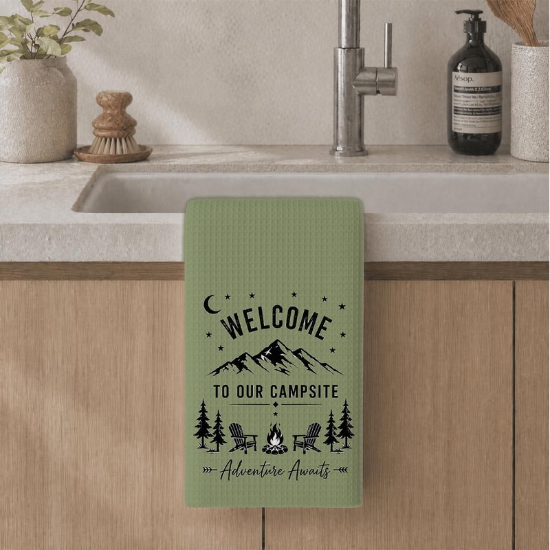 Camping Theme Kitchen Towels with Sayings, Welcome to Our Campsite