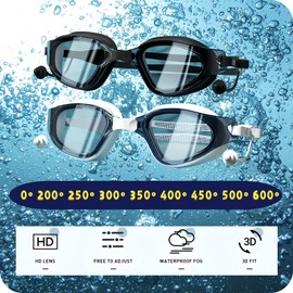 HSTWODE Optical Swimming Goggles with Prescription, Dioptres: -0 to -6.0, Anti-Fog, Anti-Fog, UV Protection, Super Fit, Includes Sturdy Box (Dark Night, -6.0)