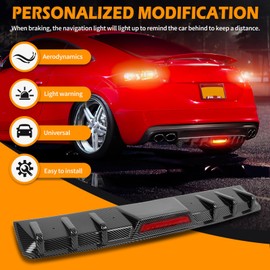 JMTBNO 34" Universal Rear Bumper Lip Diffuser Fins Splitter Spoiler with Led Brake Lights Compatible with Jett Infiniti FX35 FX37 FX50 Nissan Altima Dodge Charger SXT Chevy Camaro