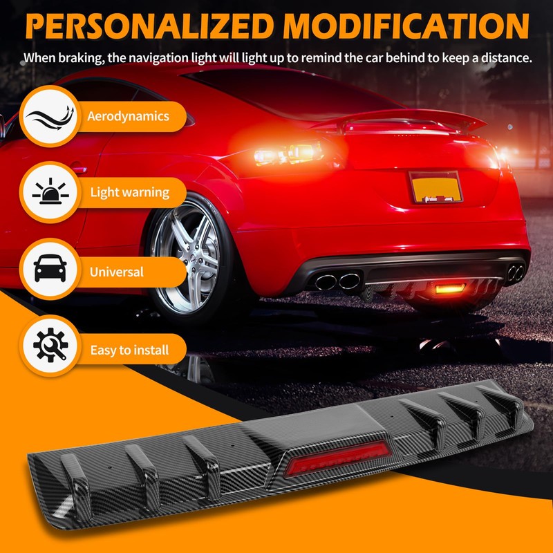 JMTBNO 34" Universal Rear Bumper Lip Diffuser Fins Splitter Spoiler