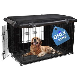 HONEST OUTFITTERS Dog Crate Cover, 55L x 38W x 45H, Black, Heavy-Duty Oxford Fabric, Double Door, Pockets, Mesh Window, Fits 54-Inch Wire Crate, Waterproof, Portable, Indoor Use