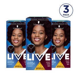 Schwarzkopf Live Colour + Moisture Dark Purple Hair Dye, 3-Pack Permanent Intense Care with Kera-Bond Plex, M09 Violet Vixen