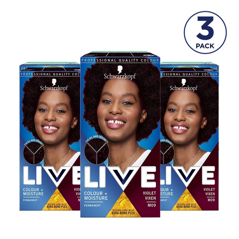 Schwarzkopf Live Colour + Moisture Dark Purple Hair Dye, 3-Pack
