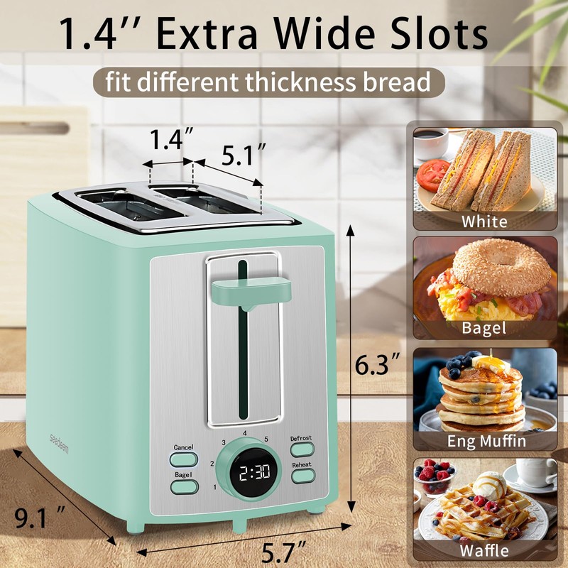 SEEDEEM Toaster 2 Slice, Bread Toaster with LCD Display, 7