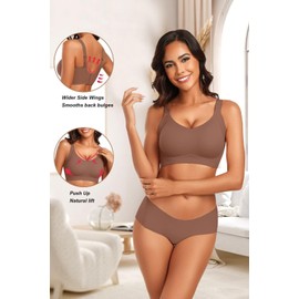 Vertvie Women's Seamless Wireless Push Up Bras with Support and Lift No Underwire Bralettes Full Coverage Sport Everyday Bra (Coffee,X-Large)