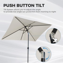 Grand patio 6.5 x 10 FT Rectangular Patio Umbrella, Outdoor Table Market Umbrella with Push Button Tilt/Crank for Pool Yard Deck, Cream-White