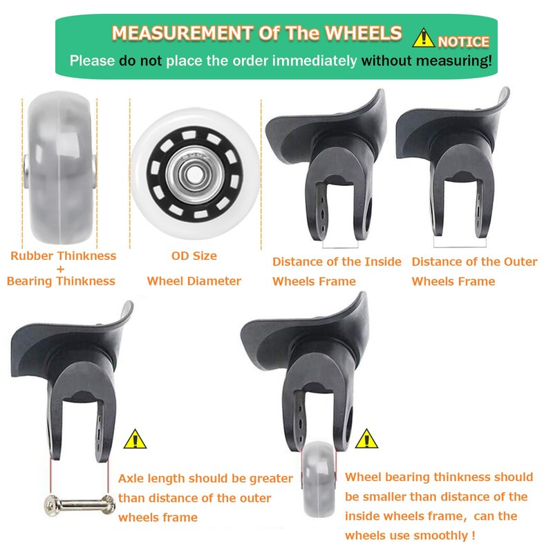 Luggage Suitcase Replacement Wheels 1.77" Diameter 4 Pcs 0.71" Thickness