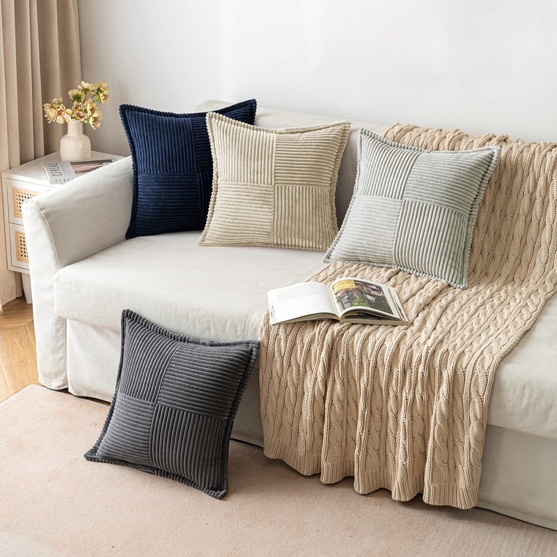 MIULEE Corduroy Cushion Covers Pack of 2 Decorative Modern Patchwork