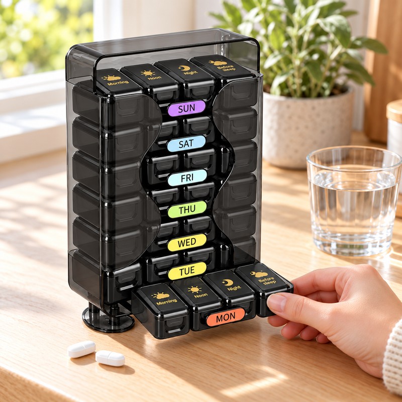 Weekly Pill Organizer 4 Times a Day – 28 Compartment