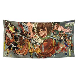 DigiTizerArt Japanese Ukiyoe Style Tapestry Wall Hanging, Japanese Samurai Ghost Yorimitsu And 4 Samurai Exterminated Monsters On Oe Mountain” Style Tapestries for Bedroom Home Decor Multi Color