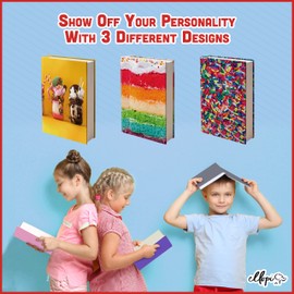 Fun Design, Easy Apply Book Covers 3 Pack. Stretchable Jumbo Jackets Fits Most Hardcover Textbooks Up to 9 x 11. Adhesive-Free, Nylon Fabric Protectors. Washable and Reusable Student School Supply