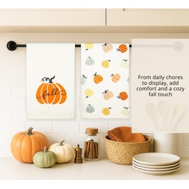 PurpleEssences Pumpkin Cotton Kitchen Towels Set of 4 - Absorbent Dish Towels Set Tea Towels Bar Towels Multi Purpose Kitchen Linen, Drying Dish Hand Towels 16 x 26 Inch - Fall Home
