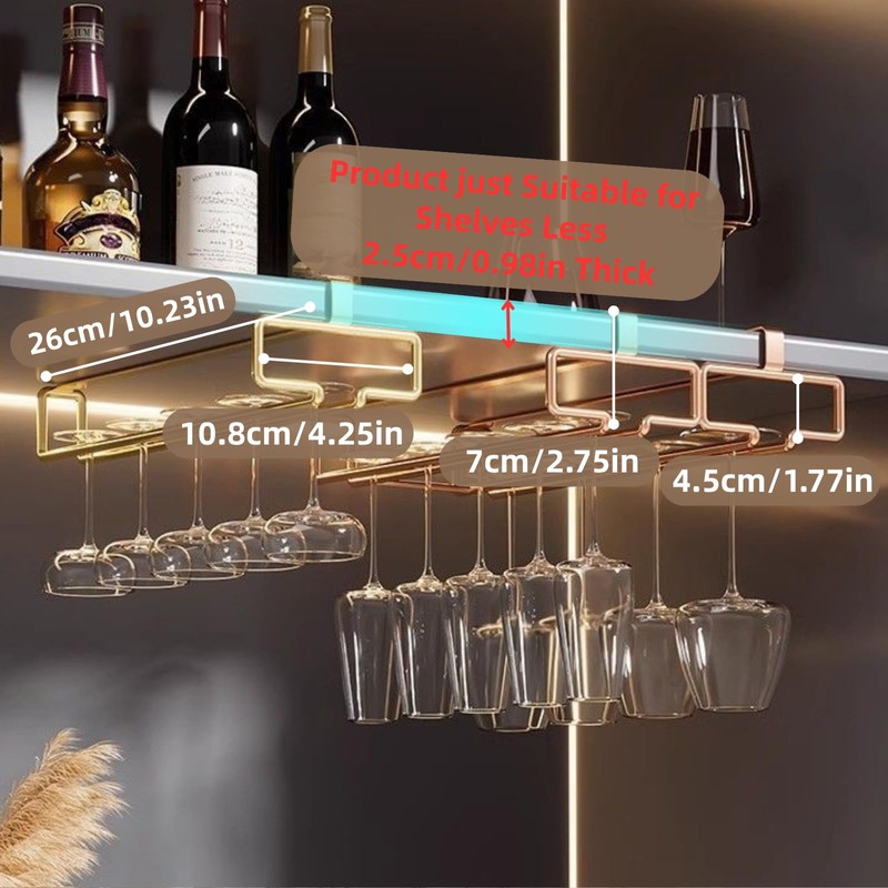 LINFIDITE 2 Pack Under Cabinet Wine Glass Rack Rose Gold