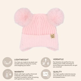 C.C Baby Multicolored Pom Pom Beanie with Ear Flap for Baby Infant Toddler (US, Age, 0 Months, 12 Months, Fur - Pink)
