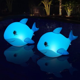 Goallim Solar Floating Pool Lights Dolphin, Glow in The Dark Solar Pool Lights That Float, IP68 Wateproof Inflatable Solar Powered Floating Lights for Pool Pond Wedding Party Decorations - 2PCS