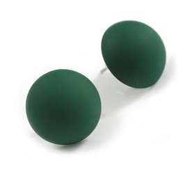 15mm Diameter Dark Green Matte Acrylic Button Shaped Stud Earrings