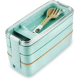 Tarlini | Premium Green Bento Box for Adults - 3-Stackable Containers - Ideal for Work & On-The-Go - Includes Utensil Set - Eco-Friendly Design - Lunch Box Containers for Healthy Meal Prep