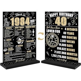 Black Gold 40th Birthday Decorations Back in 1984 Table Sign for Men Women Vintage 40th Poster Acrylic Gift with Stand 1984 Party Supply 40th Class Reunion Decor