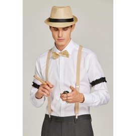 Gionforsy 1920s Accessories for Men 20s Gatsby Gangster Costume Accessories Set Panama Hat Set Roaring 20s Costume (Panama Hat-Beige)