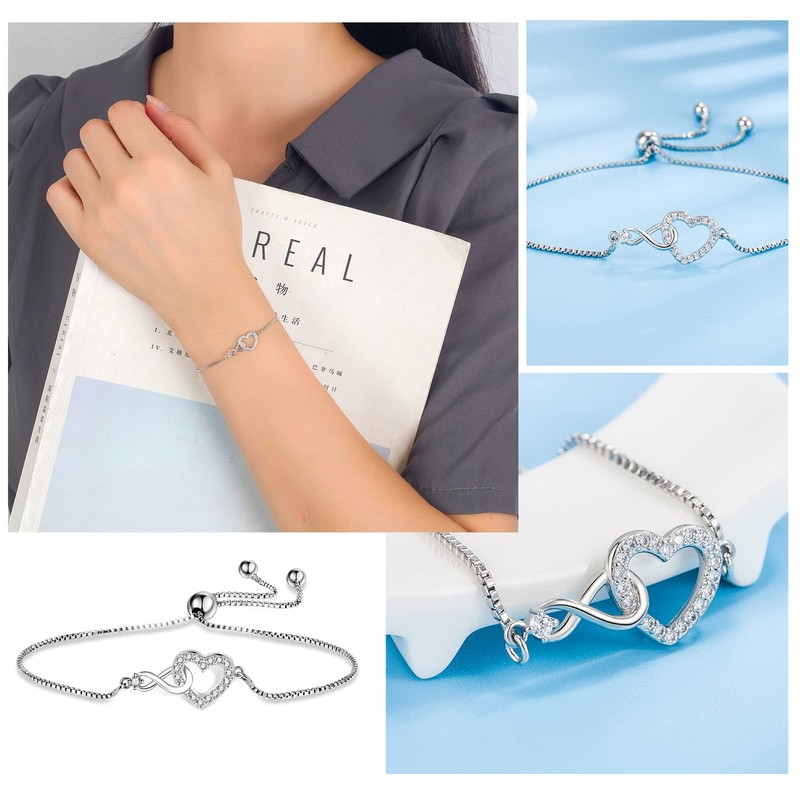 ASH'S CHOICE Silver Bracelets for Women, Adjustable Silver Heart Bracelet