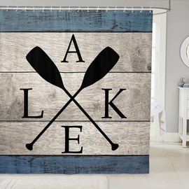 Lake Shower Curtain Sets Full The Lake House Decor for The Home,Rustic Farmhouse Cabin Lodge Watercolor Wooden Plank Bath Curtain Lake Life Decor,Lake Paddle Boat Bathroom Accessories Lake Decor