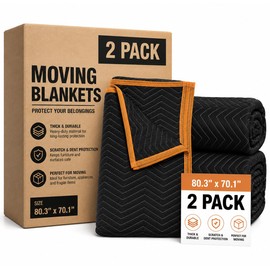 XUANPEILIN Moving Blankets, 80 * 72 Inches, Black, 2-Pack