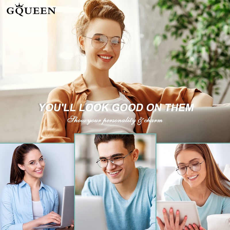 GQUEEN Pilot Style Fake Glasses Without Prescription Women Men Retro