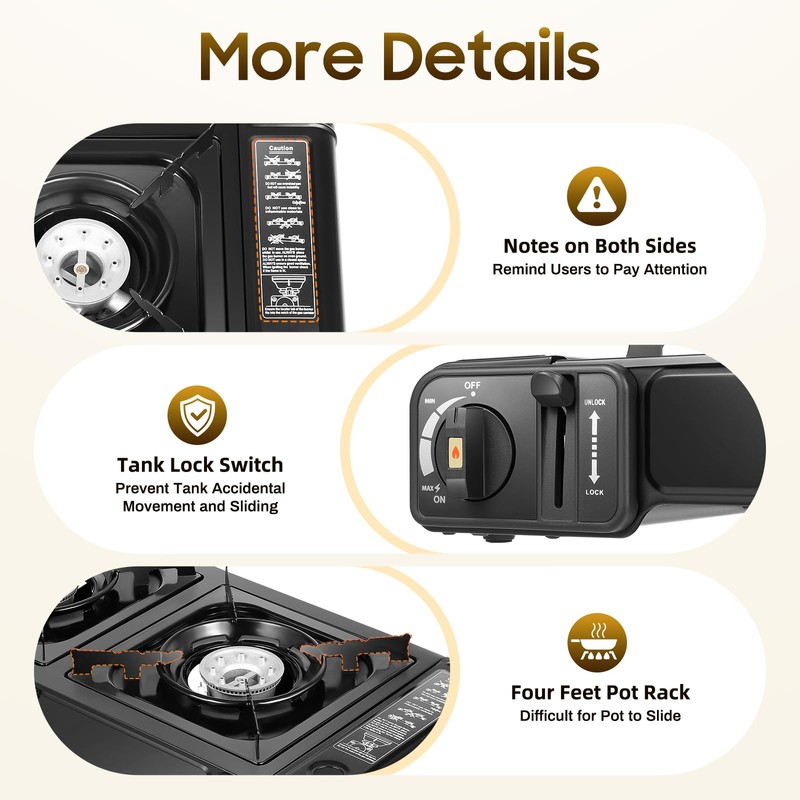 JAYGOVAN 2-Burner Butane Camping Stove, Push-Button Instant Ignition, Portable Camp