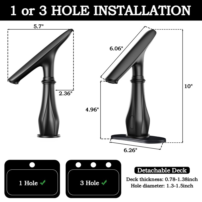 Touchless Bathroom Faucet, Matte Black Smart Motion Sensor Bathroom Sink