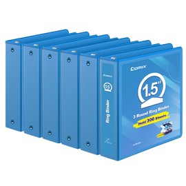 COMIX 3 Ring Binder 1.5 inch with Clear View Cover, 1.5" View Binder Holds 200 Sheets of US Letter Size Paper, 6 Pack (Light Blue)