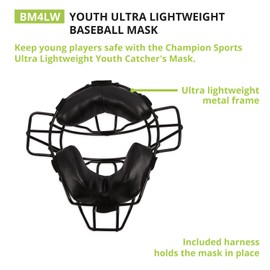 Champion Sports Lightweight Youth Catchers Mask - Full Face Protection - Comfortable Fit - Metal Frame - Helmet Harness - Ideal Catchers Mask for Young Catchers,Black