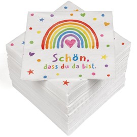 HEKU 100 napkins, 3-ply, 33 x 33 cm, rainbow, absorbent and practical packaging, wide selection, ideal for special occasions