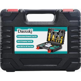 Dasxskj RJ45 Crimp Tool Kit Pass Through, Network Tool Kit, Ethernet Crimper for Cat6 Cat5e Cat5 8P/6P Connectors, Wire Tracker, 110/88 Punchdown Tool, Cat6 Pass Through Connectors, Stripper, Cutter