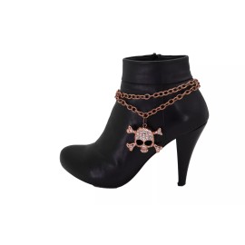 Unbranded Women Rose Gold Metal Boot Chain Bracelet Shoe Skeleton Skull Charm Hot Showgirl