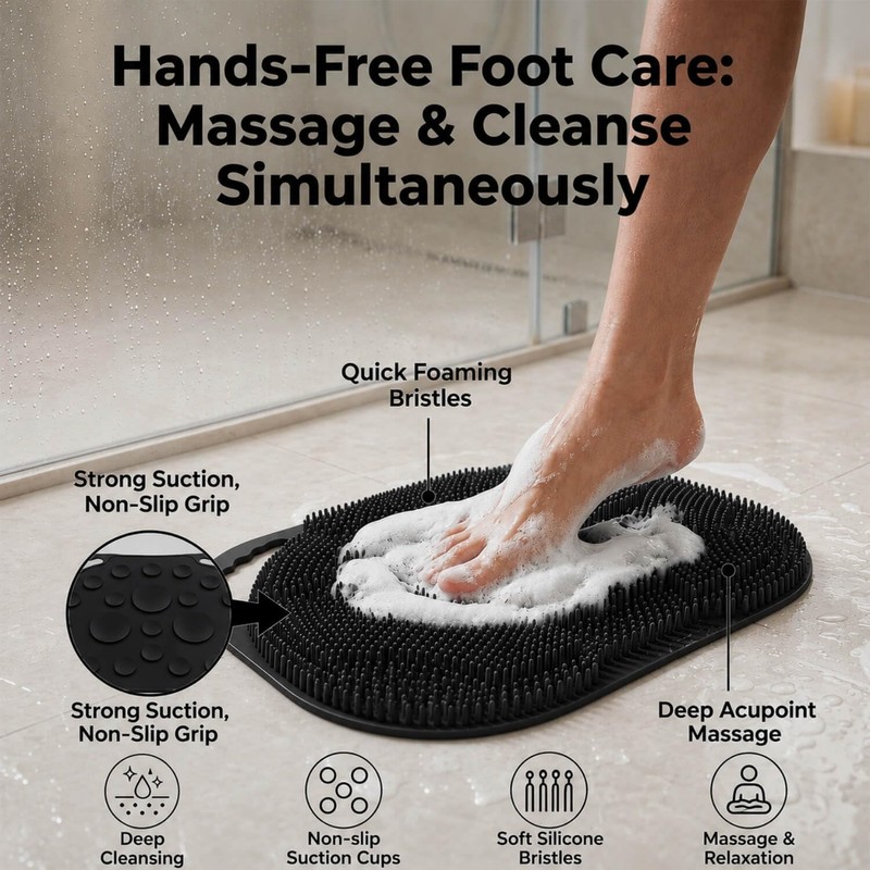 Shower Foot Scrubber Mat Non-Slip Silicone Body Scrubber Black