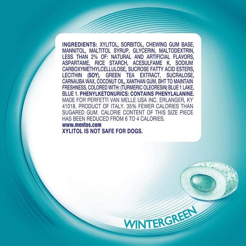 Mentos Pure Fresh Sugar-Free Chewing Gum with Xylitol, Wintergreen, Bulk,