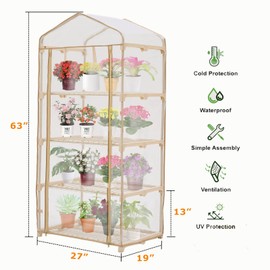 Purlyu Garden 4-Tier Greenhouse – for Indoor Outdoor Gardening Hot House w/ Zippered Cover and Metal Shelves for Growing Vegetables, Flowers and Seedlings (PLGH704OWP)